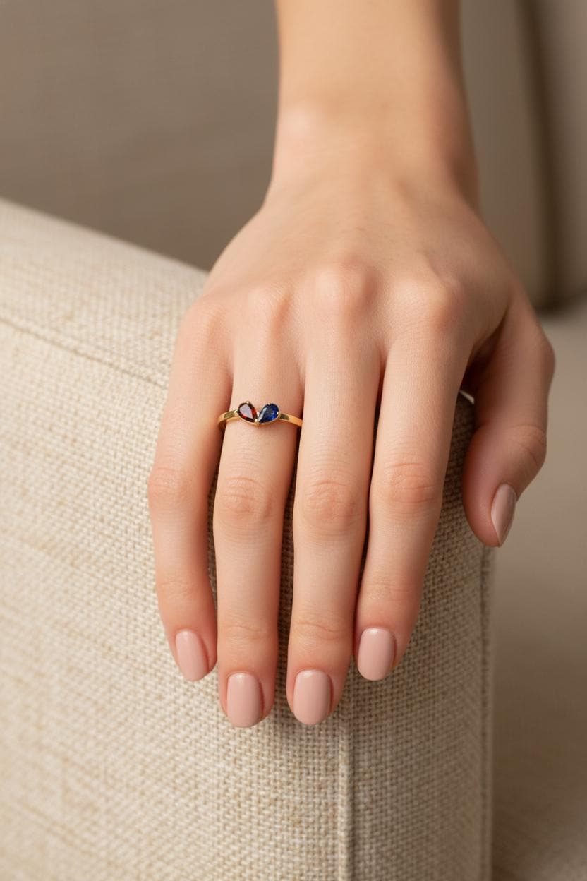 Personalized Birthstone Ring, 18K Gold Custom Heart Ring, Marquise Diamond Ring, Anniversary Ring Gift for Women