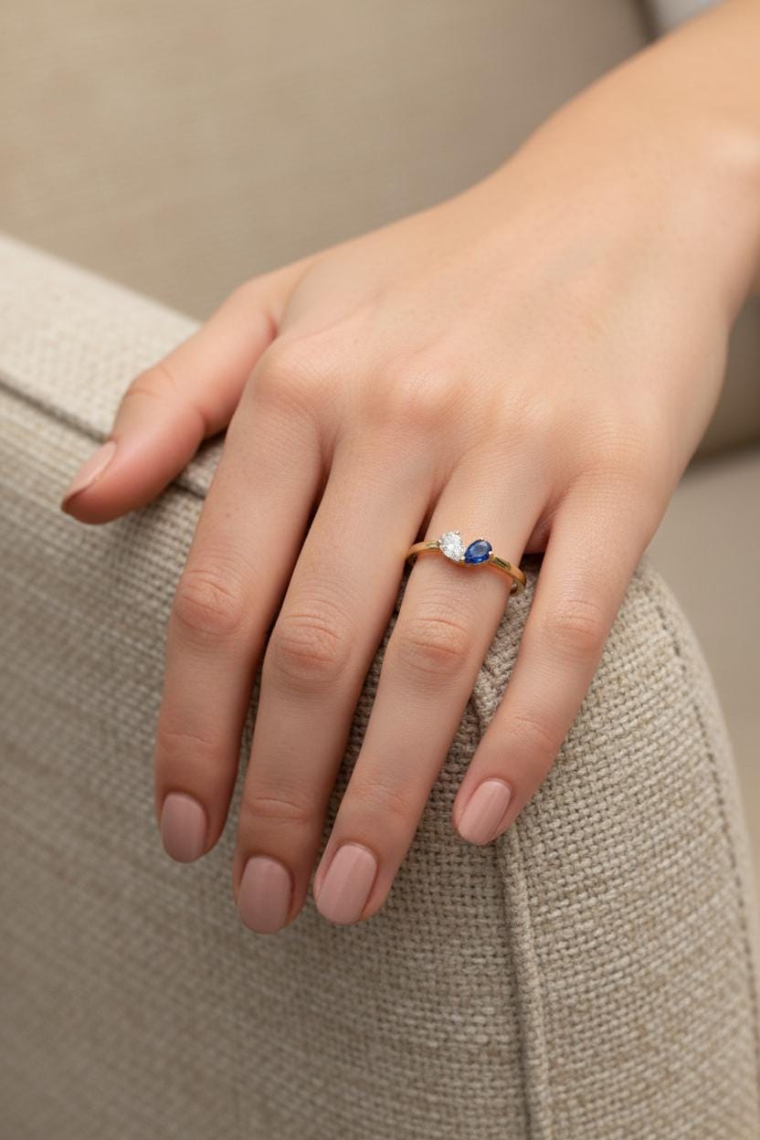 Personalized Birthstone Ring, 18K Gold Custom Heart Ring, Marquise Diamond Ring, Anniversary Ring Gift for Women