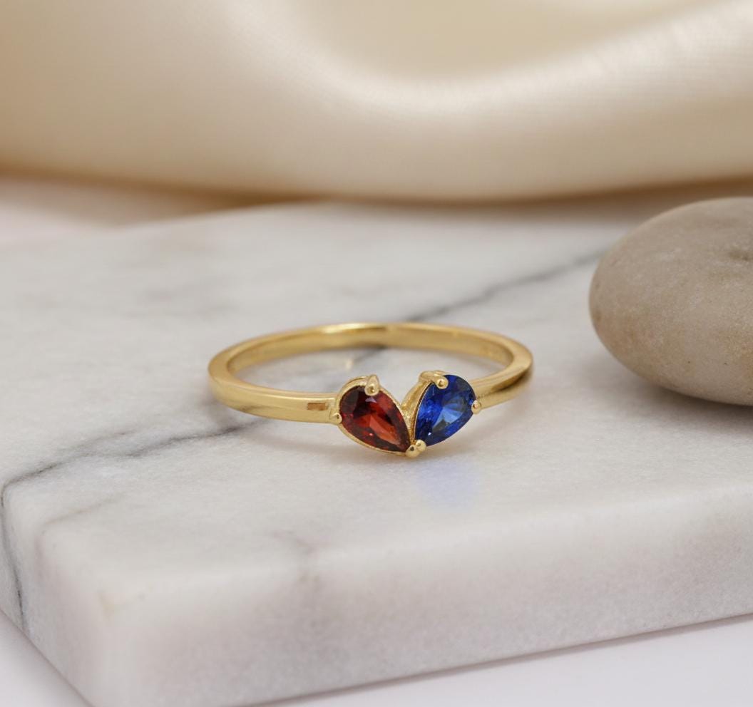 Personalized Birthstone Ring, 18K Gold Custom Heart Ring, Marquise Diamond Ring, Anniversary Ring Gift for Women