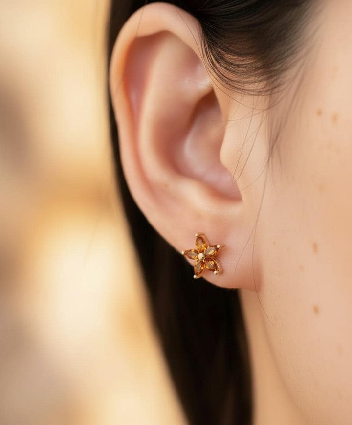 Citrine Flower Stud Earrings November Birthstone Jewelry Floral Studs Everyday Earrings Gift for Her Dainty Yellow Gemstone Earrings