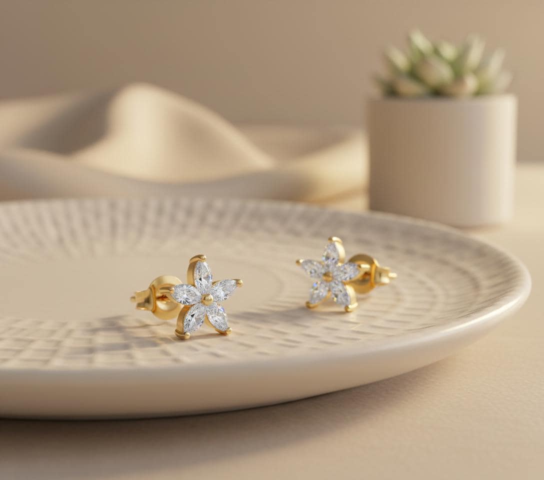 Marquise Stud Earrings / Marquise Cut Diamo2nd Earrings / Minimalist Flower Earrings / Bridesmaid Gifts / Holiday Gift for Her