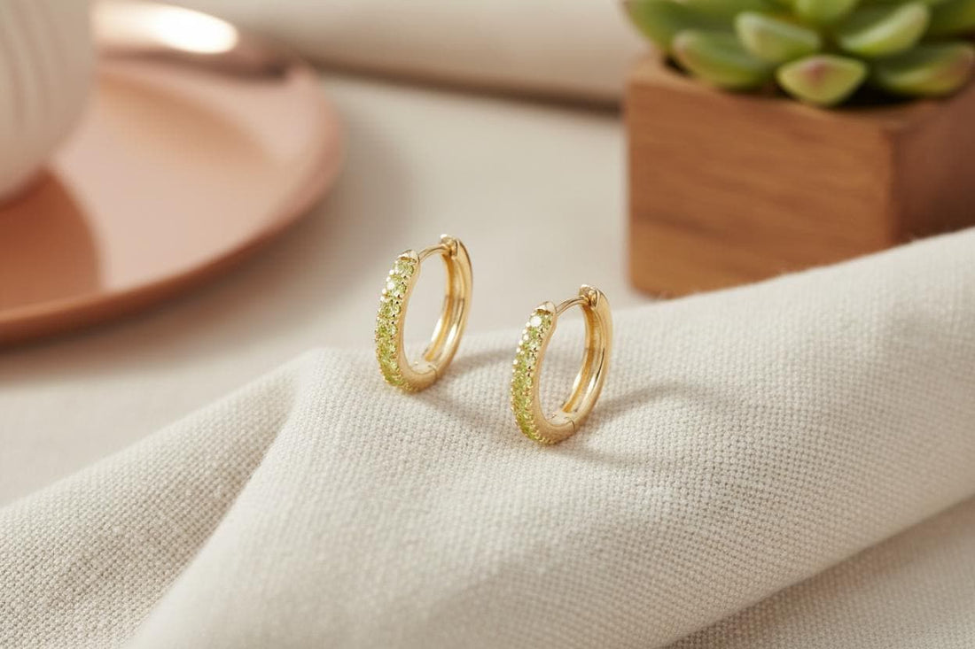 Peridot Hoop Earrings, August Birthstone Gifts, Huggies Hoop Earrings, Minimal Hoop Earrings