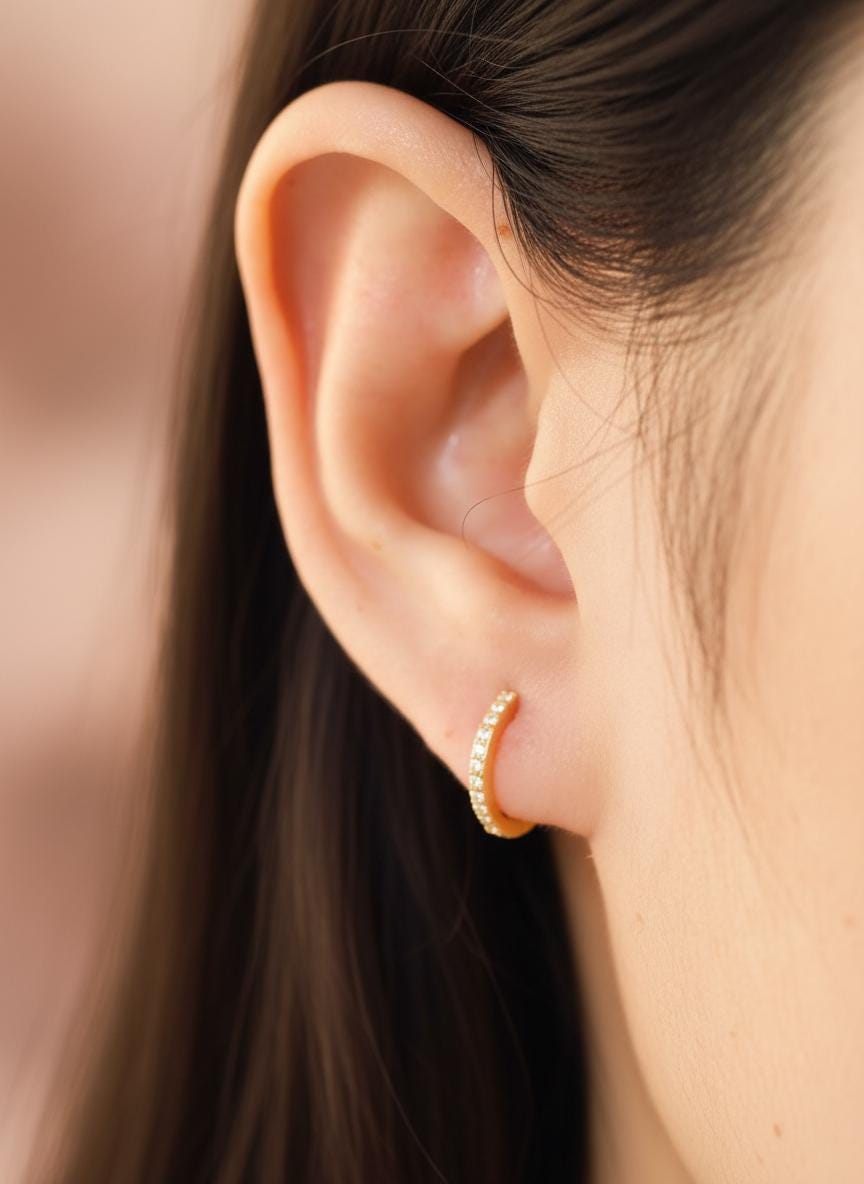 8mm Moissanite Huggie Hoop Earrings, Minimalist Hoop Earring Gift for Women, Huggies Hoop, Bridal Wedding Earrings