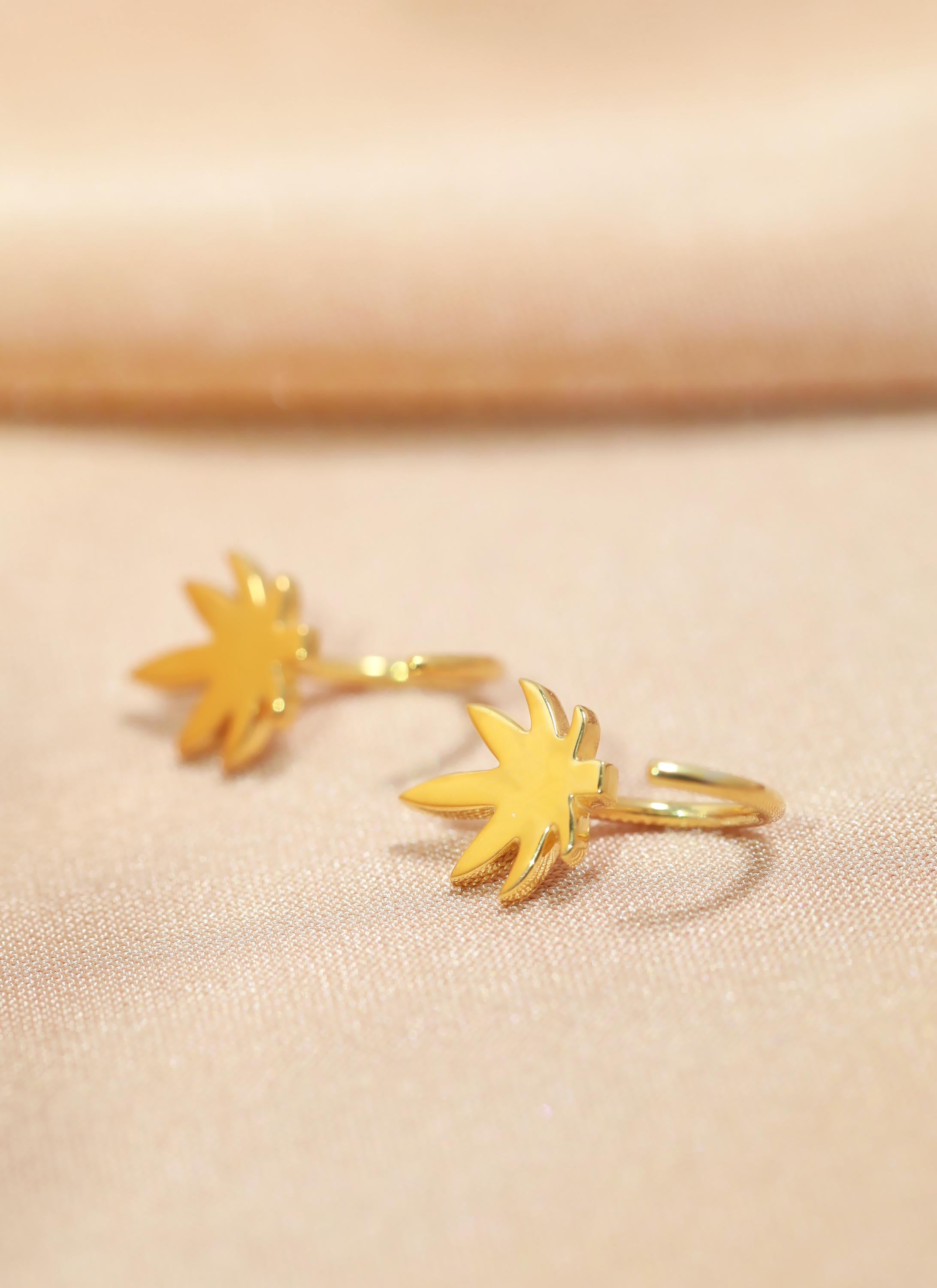 Cannabis Leaf Huggies Earrings Marijuana Leaf Open Hoop Earrings Weed Leaf Huggie Hoops Pot Leaf Hoop Earrings Hemp Leaf Huggie Earrings