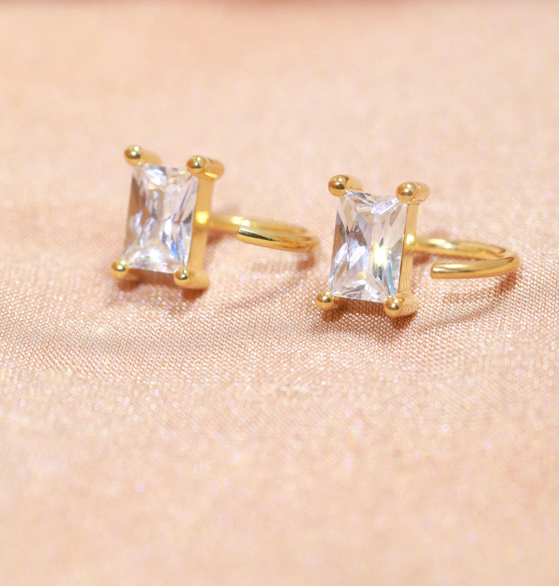 Baguette Open Huggies Earrings Sparkly Baguette Hoops Baguette CZ Huggie Earrings Gold Baguette Hoop Earrings Gift for Her