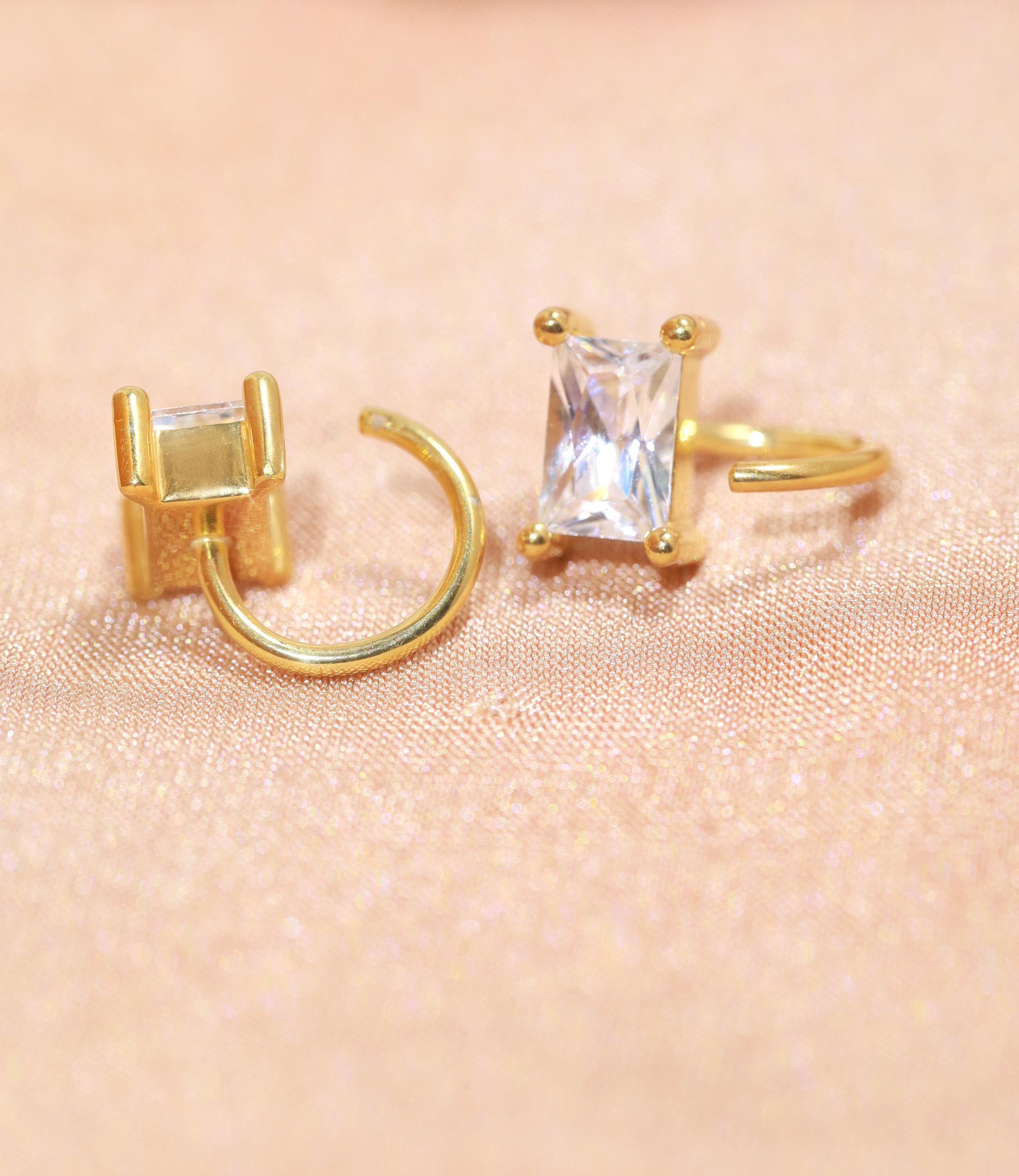 Baguette Open Huggies Earrings Sparkly Baguette Hoops Baguette CZ Huggie Earrings Gold Baguette Hoop Earrings Gift for Her