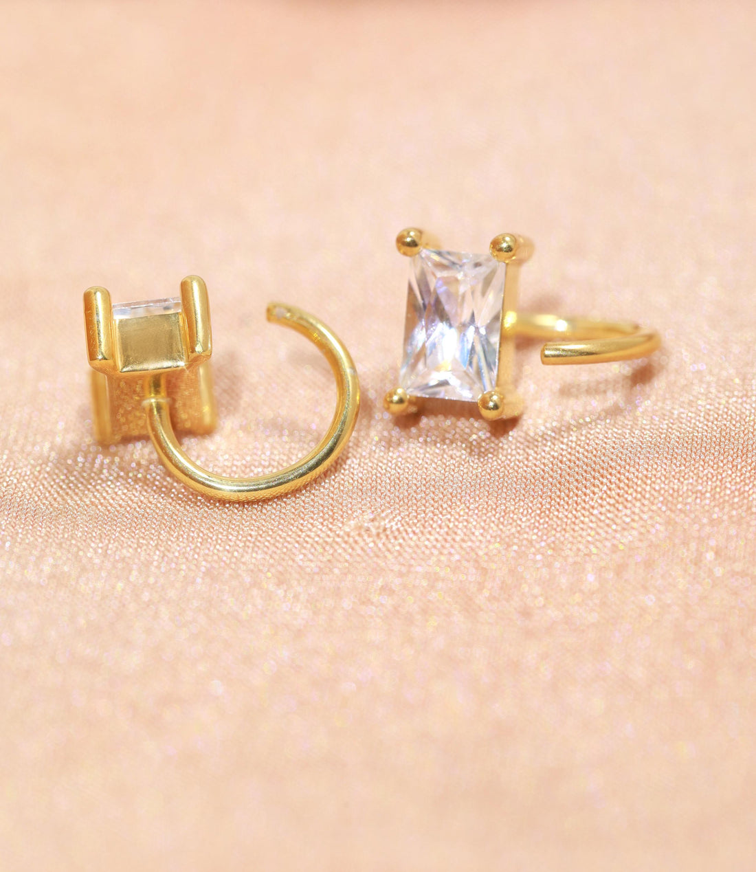 Baguette Open Huggies Earrings Sparkly Baguette Hoops Baguette CZ Huggie Earrings Gold Baguette Hoop Earrings Gift for Her