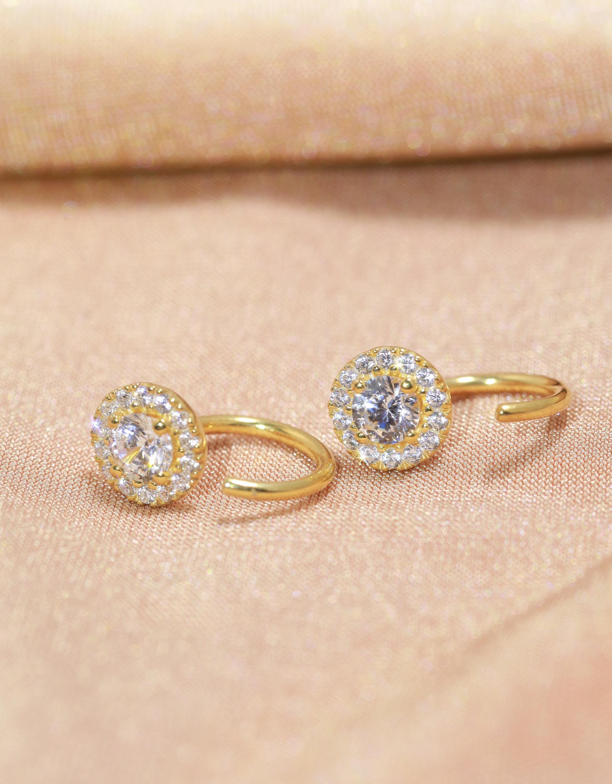 Diamond Halo Open Huggies Earrings Silver Diamond Halo Hoops Sparkly Halo Huggie Earrings Minimalist Diamond Halo Hoops Gift for Her