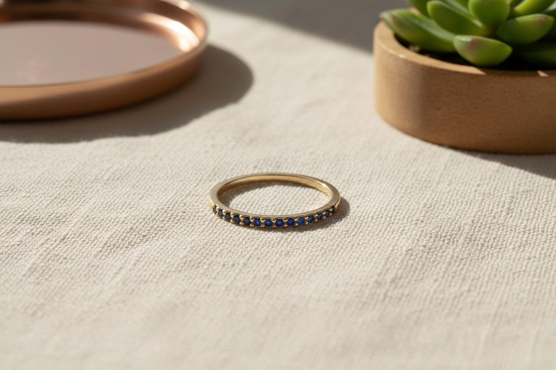 Micro Pave Blue Sapphire Wedding Band, Sterling Silver Dainty Stackable Band, September Birthstones, Stacking Ring