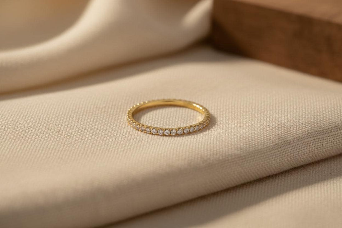 Micro Pave Diamond Wedding Band, 18K Gold Full Eternity Stackable Ring, Diamond Wedding Ring, Anniversary Gifts, Christmas Jewelry Gift