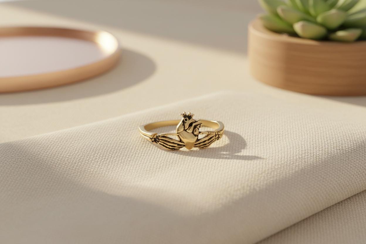 Skull Claddagh Ring, Sterling Silver Skull Wedding ring, Skeleton Simple Ring, Gothic Jewelry, Halloween Jewelry