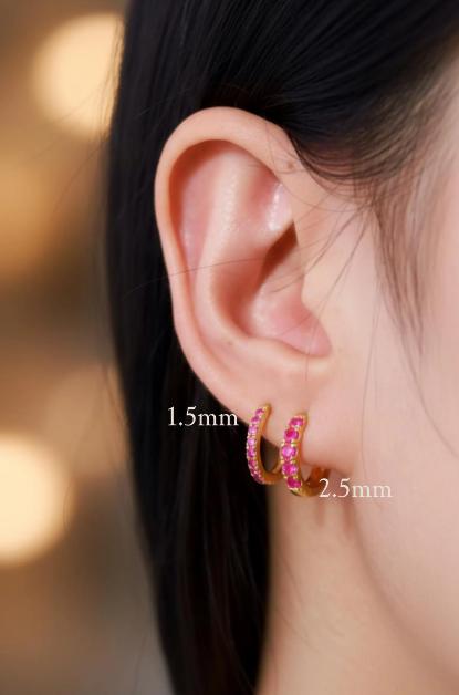 Ruby Hoop Earrings, July Birthstone Gifts, Huggies Hoop Earrings, Minimal Hoop Earrings, In Stock