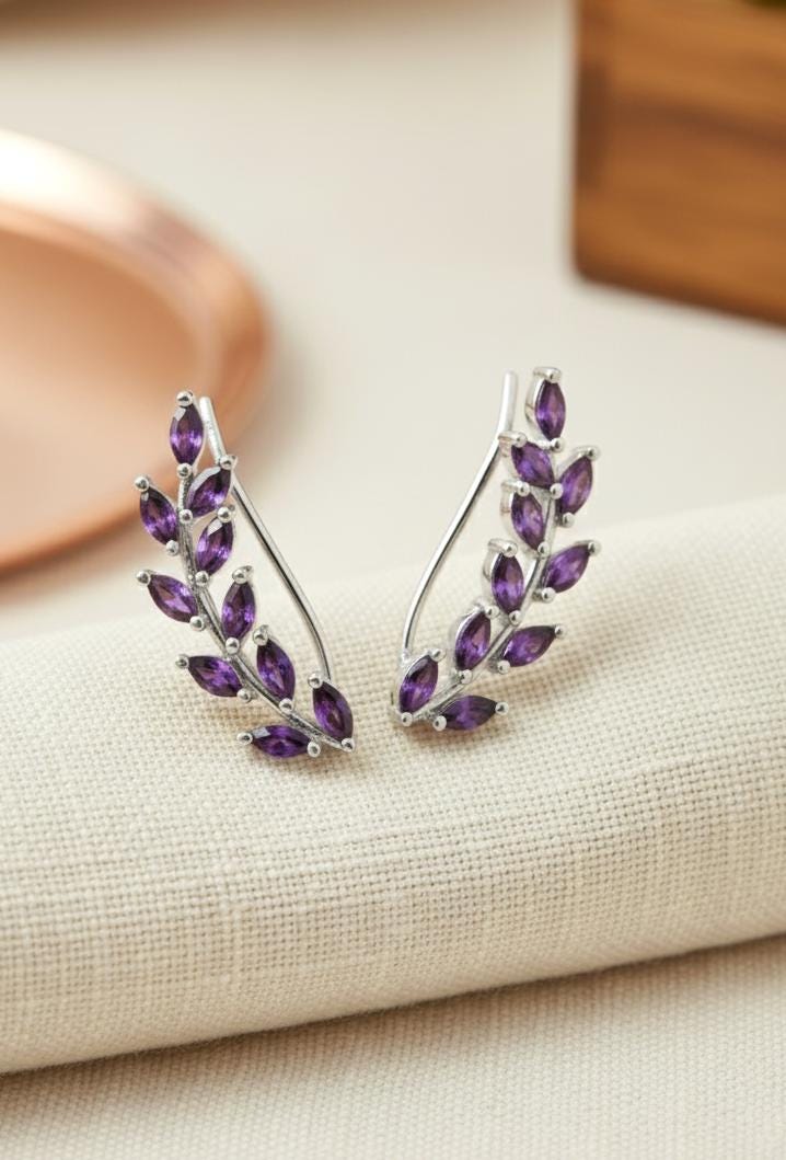 Amethyst Earring Climber / Ear Crawlers Earrings / Marquise Ear Climber Earrings / Bridesmaid Gift / February Birthstones / In Stock