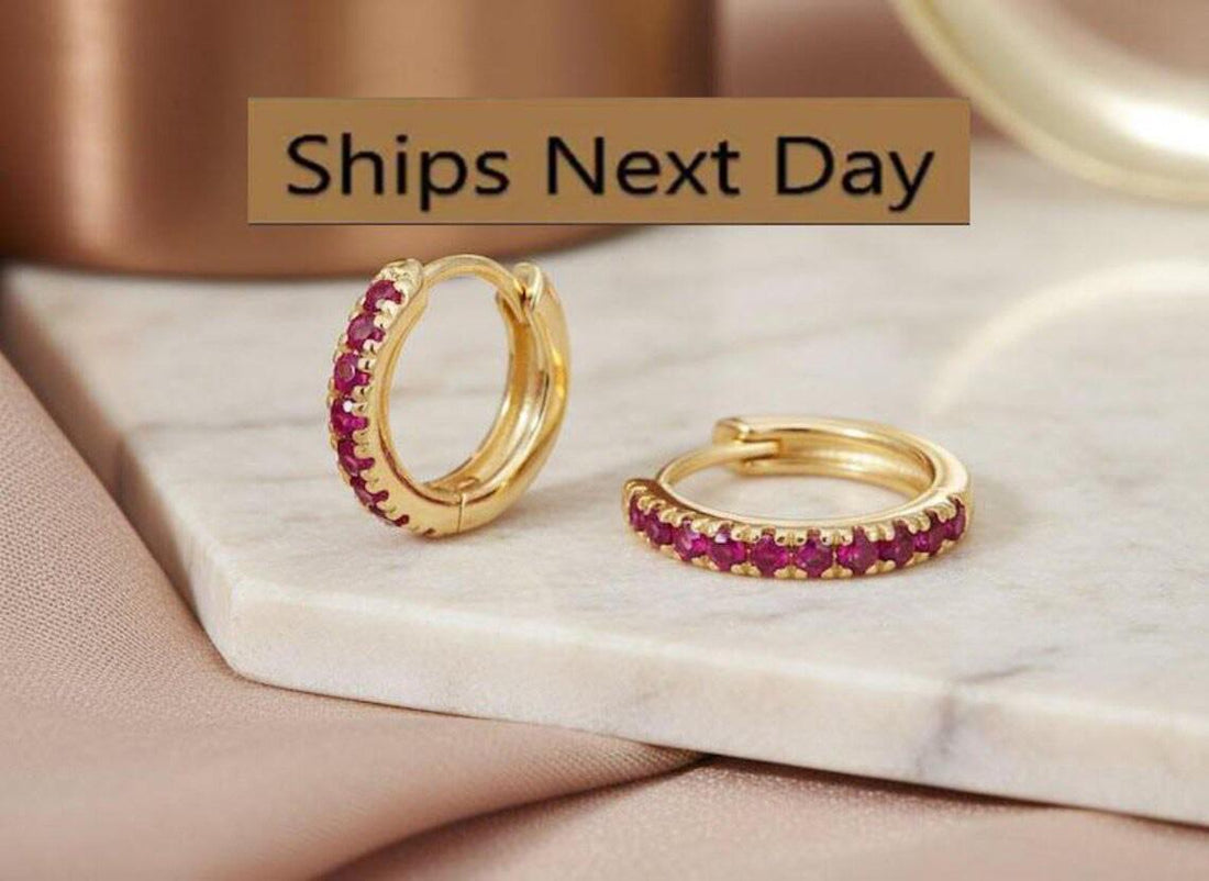 Ruby Hoop Earrings, July Birthstone Gifts, Huggies Hoop Earrings, Minimal Hoop Earrings, In Stock