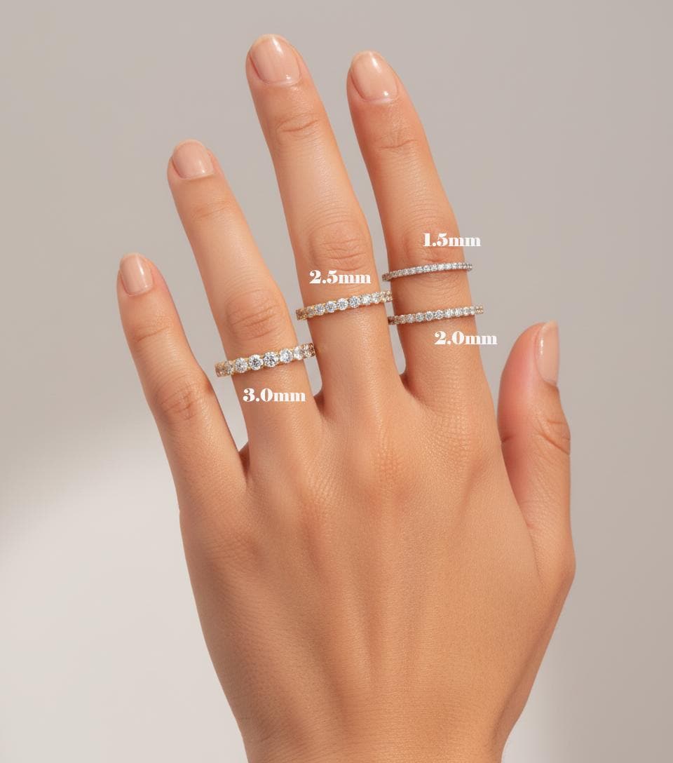 Moissanite Wedding Band, French Pave Moissanite Stackable Ring, 1.5mm 2.0mm 2.5mm 3.0mm Moissanite Matching Ring, Gift for Her