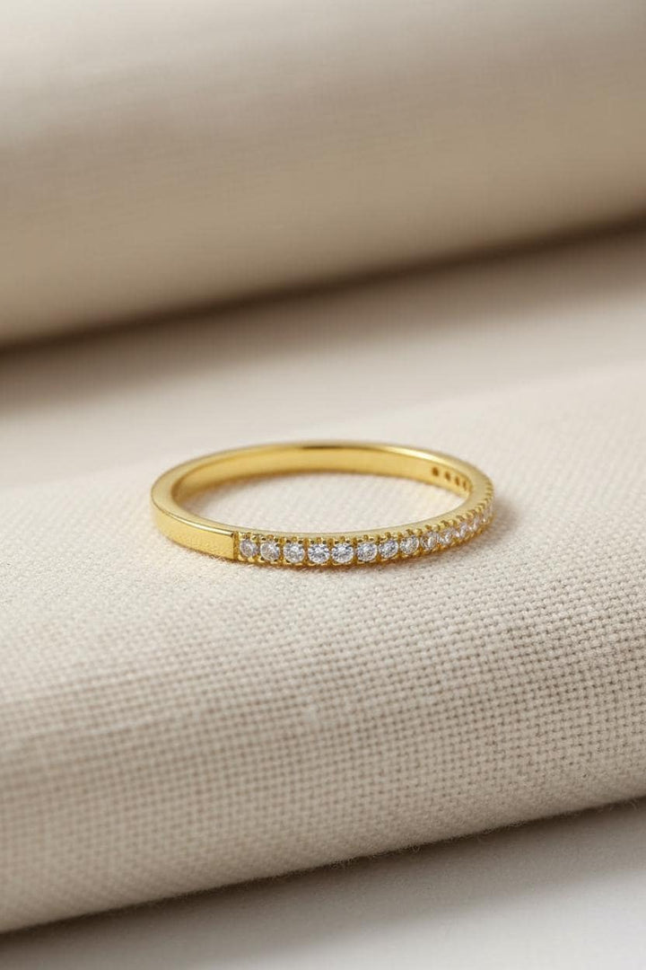 Micro Pave Eternity Diamond Wedding Ring, 1.3 MM Half Eternity Band, Dainty Stackable Band, Anniversary Gift, Valentine's Day Gift