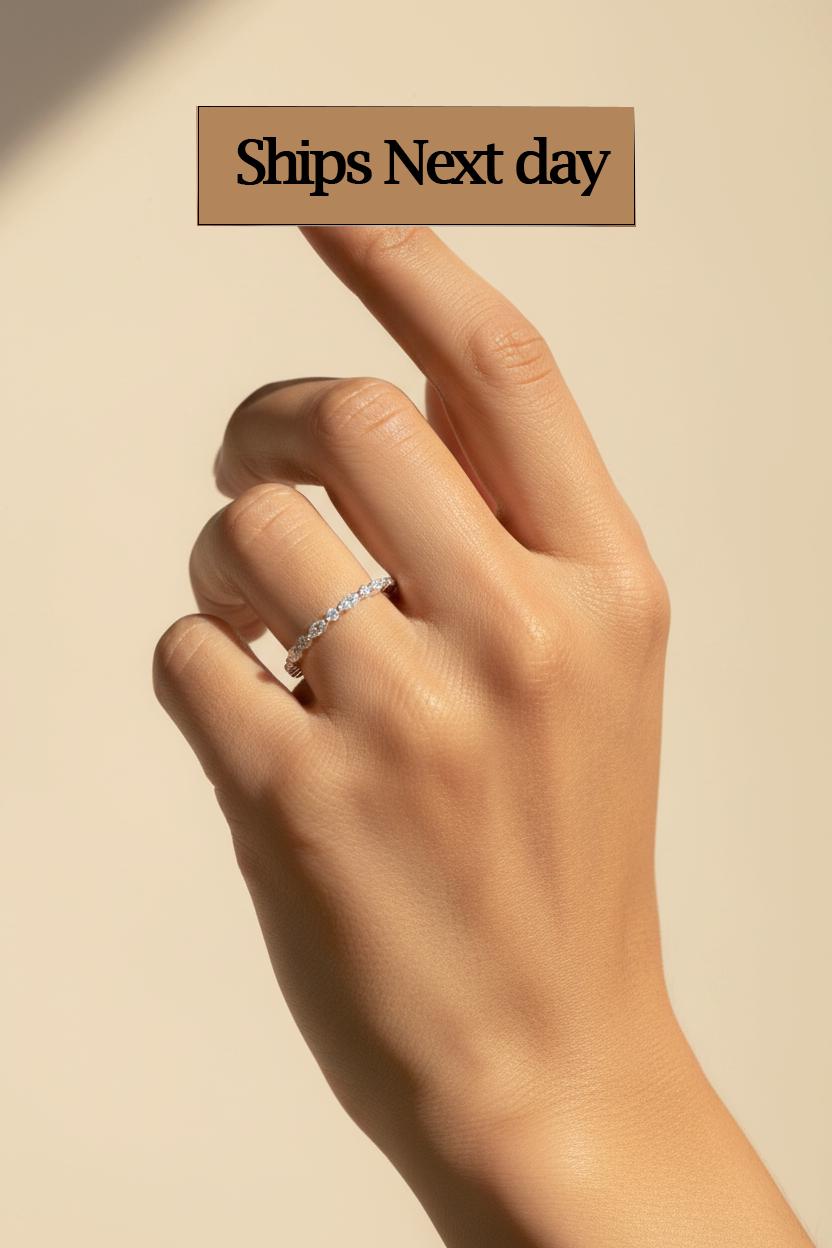 Vintage Diamond Wedding Band, Marquise Cut Half Eternity Stacking Ring, Art Deco Engagement Band, Marquise Ring, Christmas Gift for Her