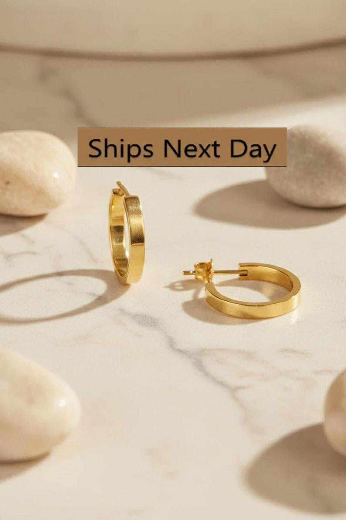 Flat Hoop Earrings, 18K Gold Filled Open Back Earrings, Chunky Hoop Earrings