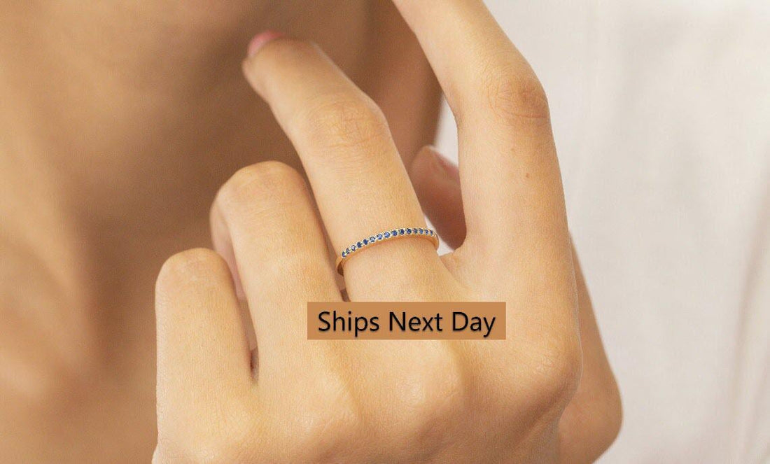 Micro Pave Blue Sapphire Wedding Band, Sterling Silver Dainty Stackable Band, September Birthstones, Stacking Ring