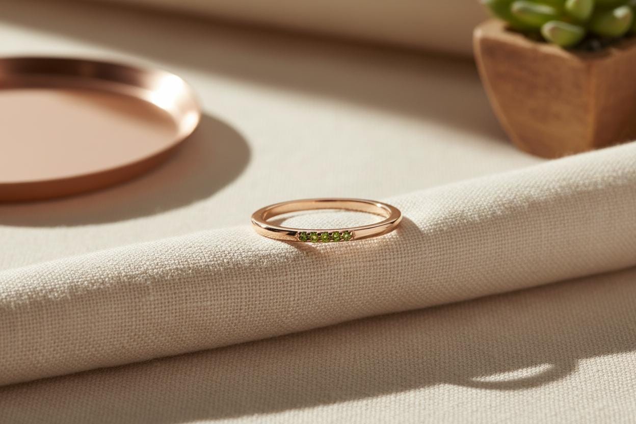 Five Stones Dainty Peridot Band, August Birthstone Gift, Sterling Silver Dainty Wedding Ring, Minimalist Band