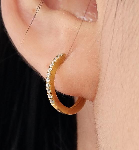 10mm Moissanite Huggie Hoop Earrings, 18K Gold Everyday Earrings for Women, Minimalist Hoop Earrings, Wedding Earrings