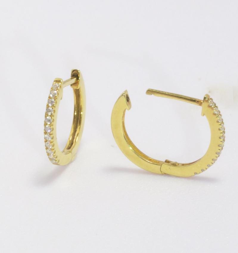 10mm Moissanite Huggie Hoop Earrings, 18K Gold Everyday Earrings for Women, Minimalist Hoop Earrings, Wedding Earrings