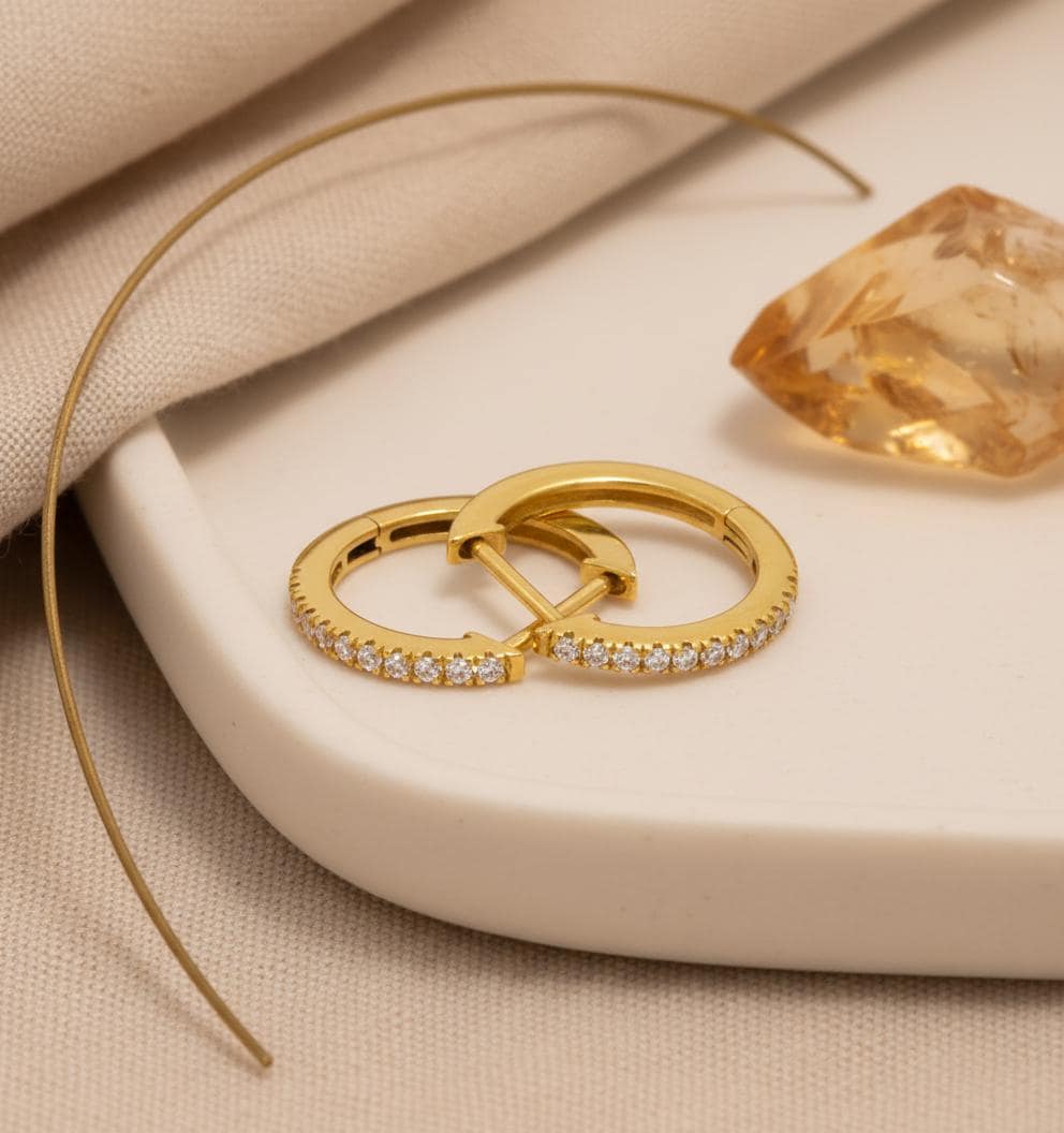 10mm Moissanite Huggie Hoop Earrings, 18K Gold Everyday Earrings for Women, Minimalist Hoop Earrings, Wedding Earrings