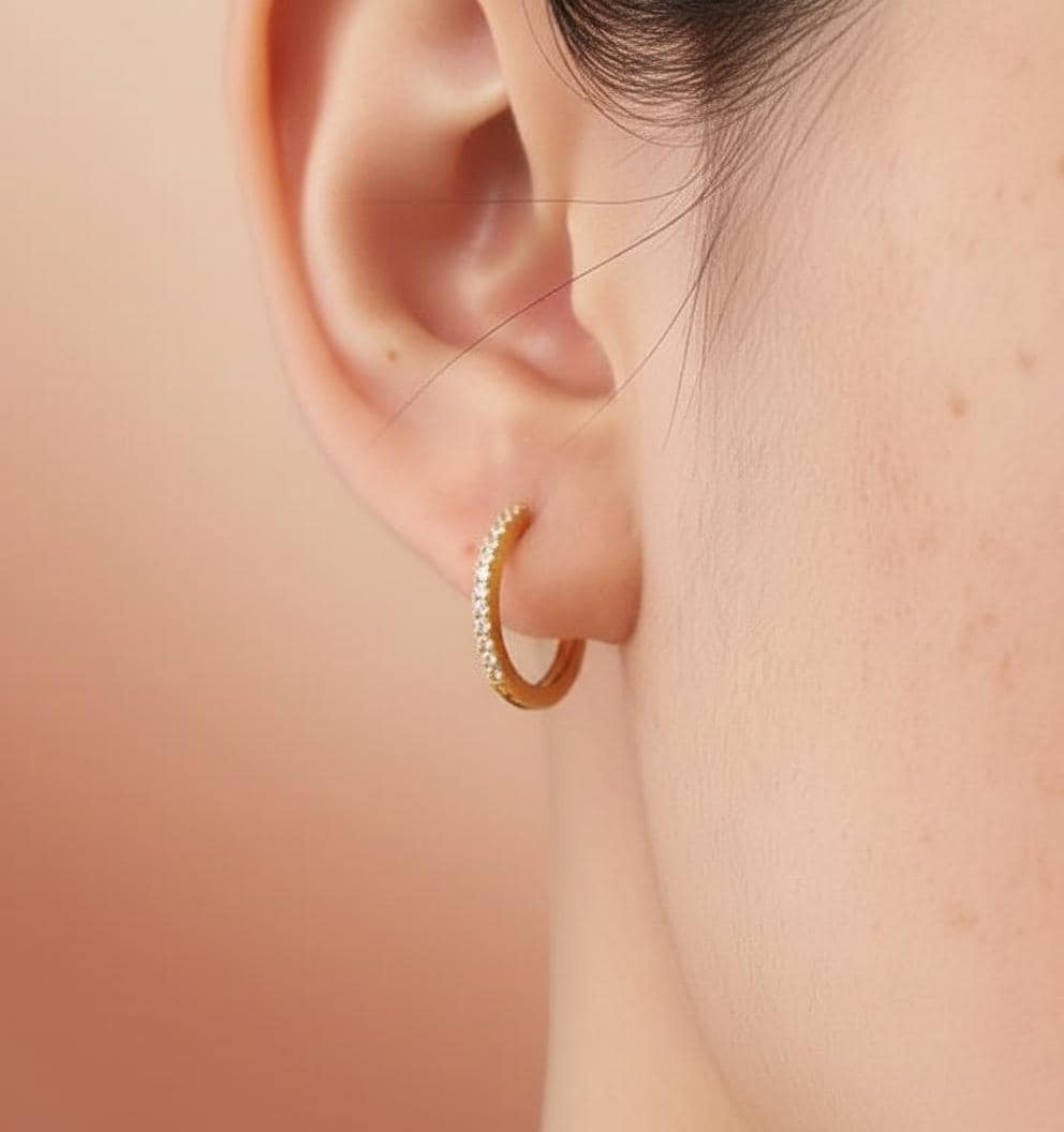 10mm Moissanite Huggie Hoop Earrings, 18K Gold Everyday Earrings for Women, Minimalist Hoop Earrings, Wedding Earrings