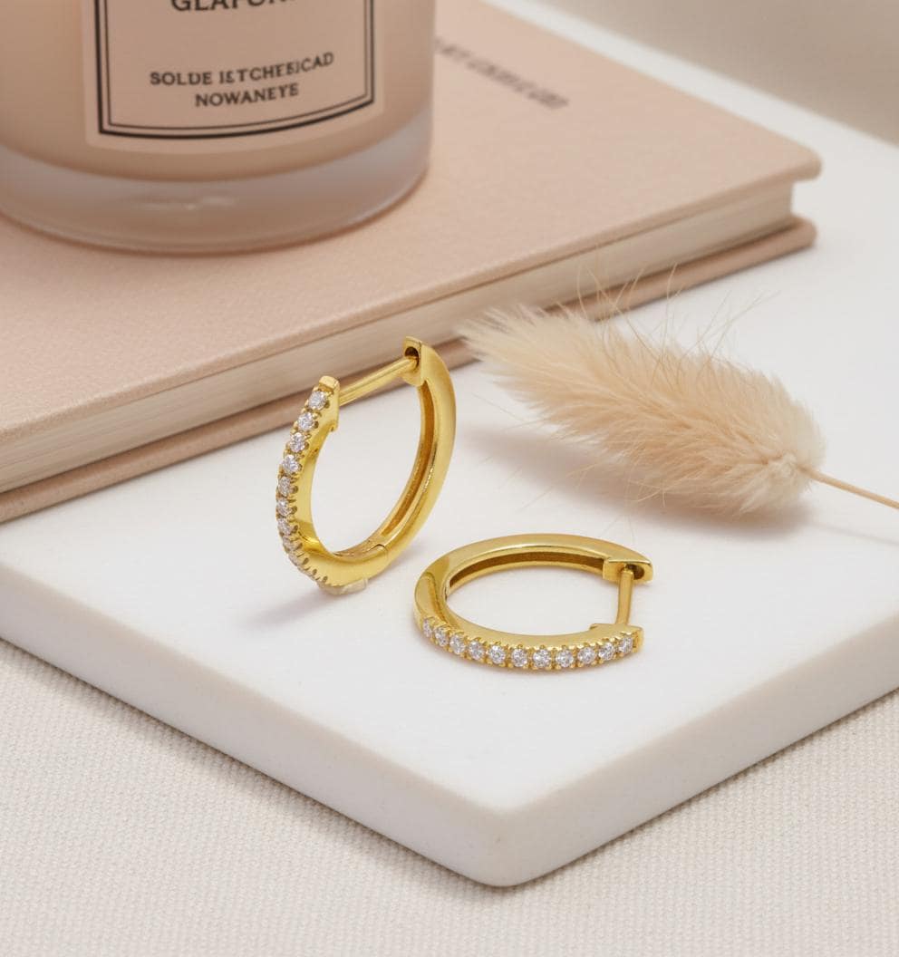 10mm Moissanite Huggie Hoop Earrings, 18K Gold Everyday Earrings for Women, Minimalist Hoop Earrings, Wedding Earrings