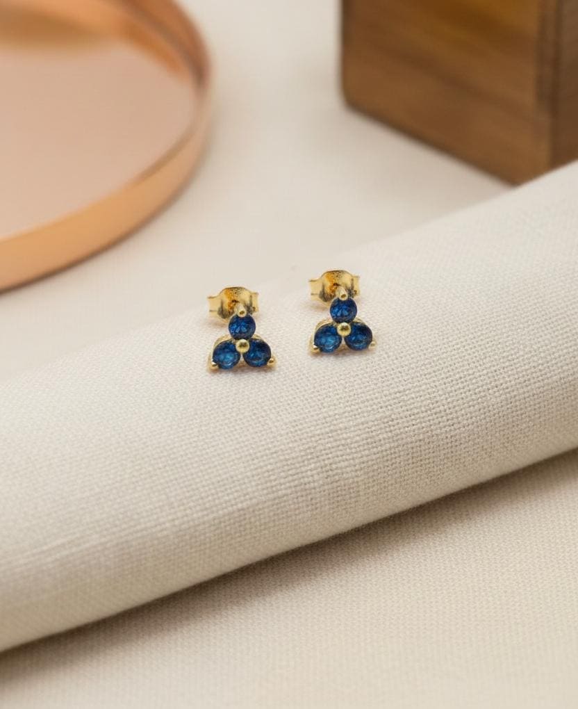 Blue Sapphire Earrings / Trio Stud Earrings / September Birthstone Gift / Three Stone Earrings / Minimalist Earrings / In Stock