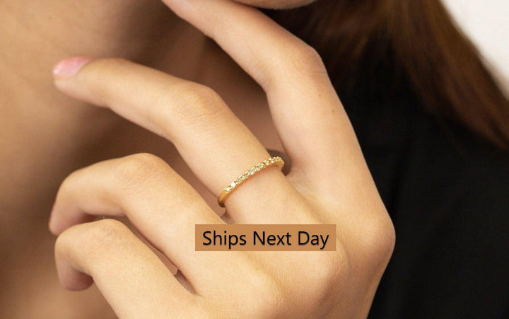 Shared Prong Citrine Wedding Band, November Birthstone Ring, Classic Wedding Ring, Women Wedding Band