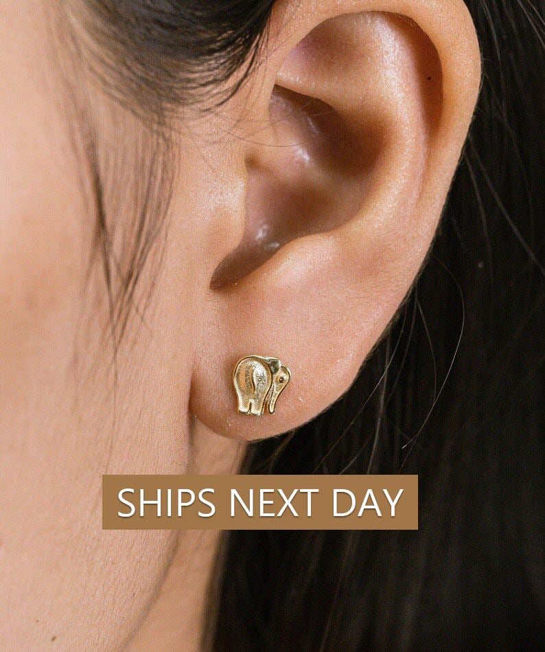 Dainty Elephant Stud Earrings, Minimalist Animal Earrings, Lucky Elephant Jewelry, Elephant Lover Gift for Her