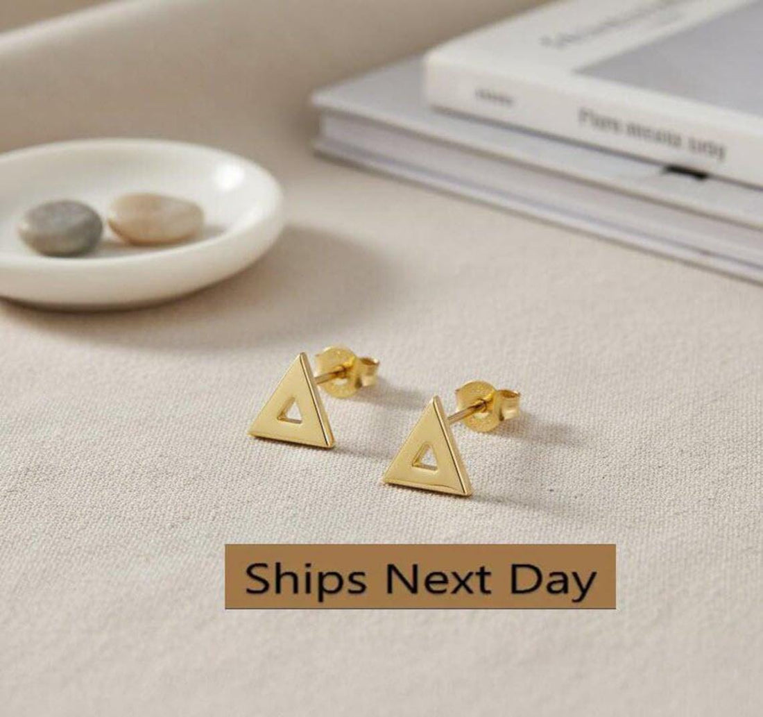 Tiny Open Triangle Stud Earrings, Sterling Silver Geometric Earrings, Minimalist Stacking Studs, Bridesmaid Gift for Her