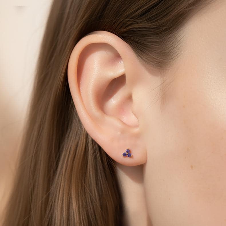 Amethyst Earrings / Trio Stud Earrings / February Birthstone Gift / Three Stone Earrings / Minimalist Earrings