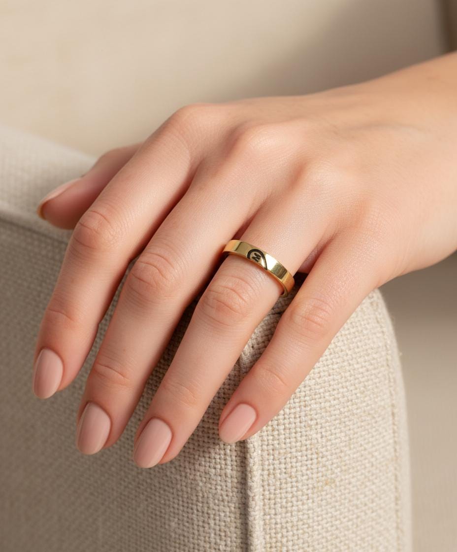 His and Her Matching Couple Rings, Engraved Initial Rings, Personalized Anniversary Gift for Women