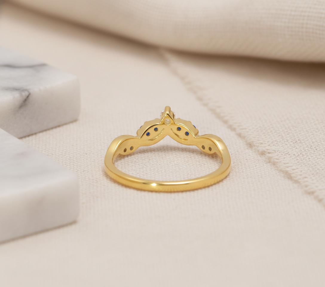 Olive Branch Curved Wedding Band, Alternating Diamond and Blue Sapphire Ring, Antique Stackable Matching Band, Promise Ring