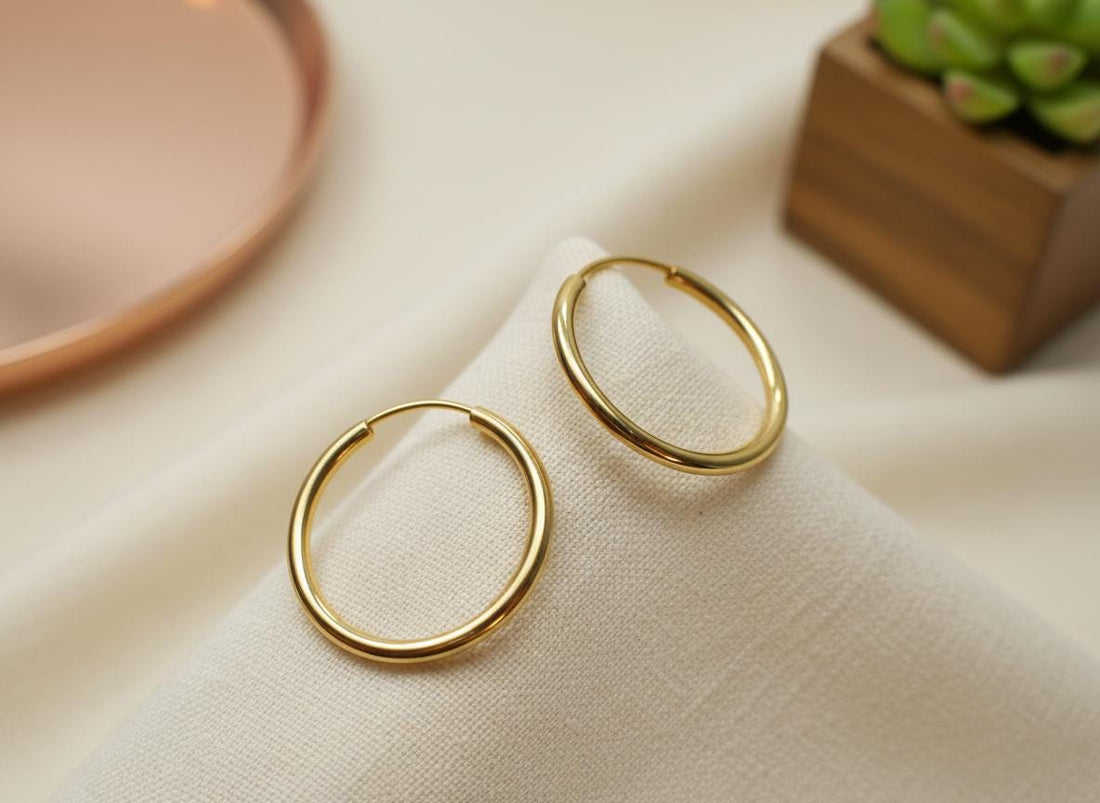 14k Solid Gold Hoop Earrings / 15MM Thin Endless Hoops / Minimalist Earring / Bridal Earring Gift for Her / Holiday Gift for Her