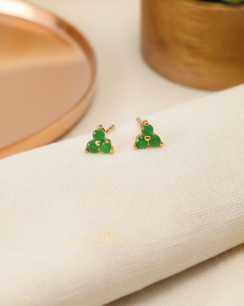 Emerald Earrings / Trio Stud Earrings / May Birthstone Gift / Three Stone Earrings / Minimalist Earrings / In Stock