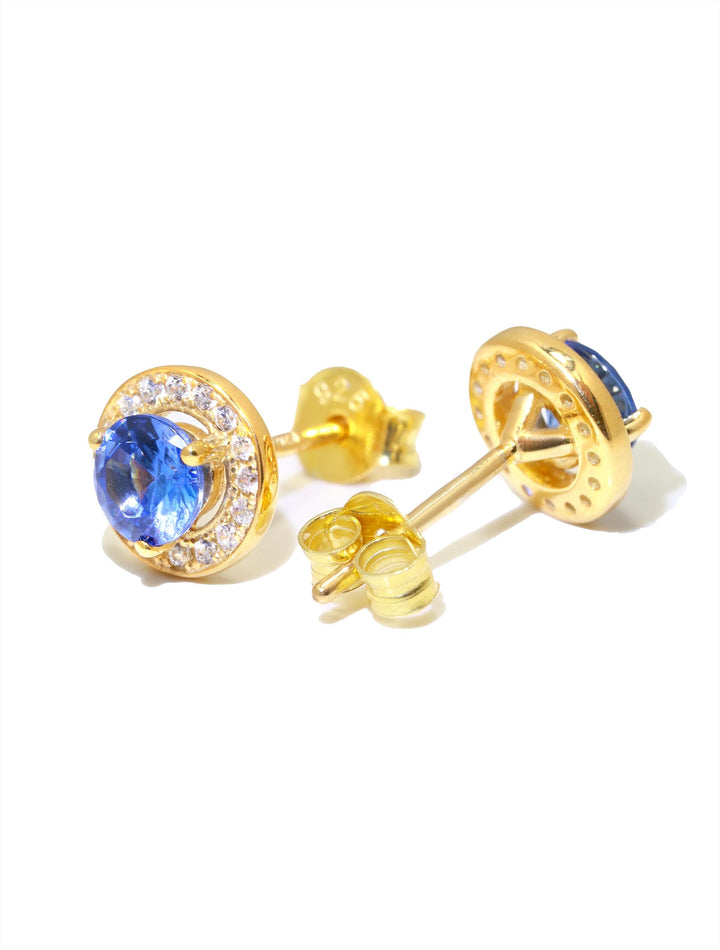 Blue Sapphire Halo Stud Earrings / Minimalist Earrings Gift for Women / Everyday Earring / September Birthstone Gift / In Stock