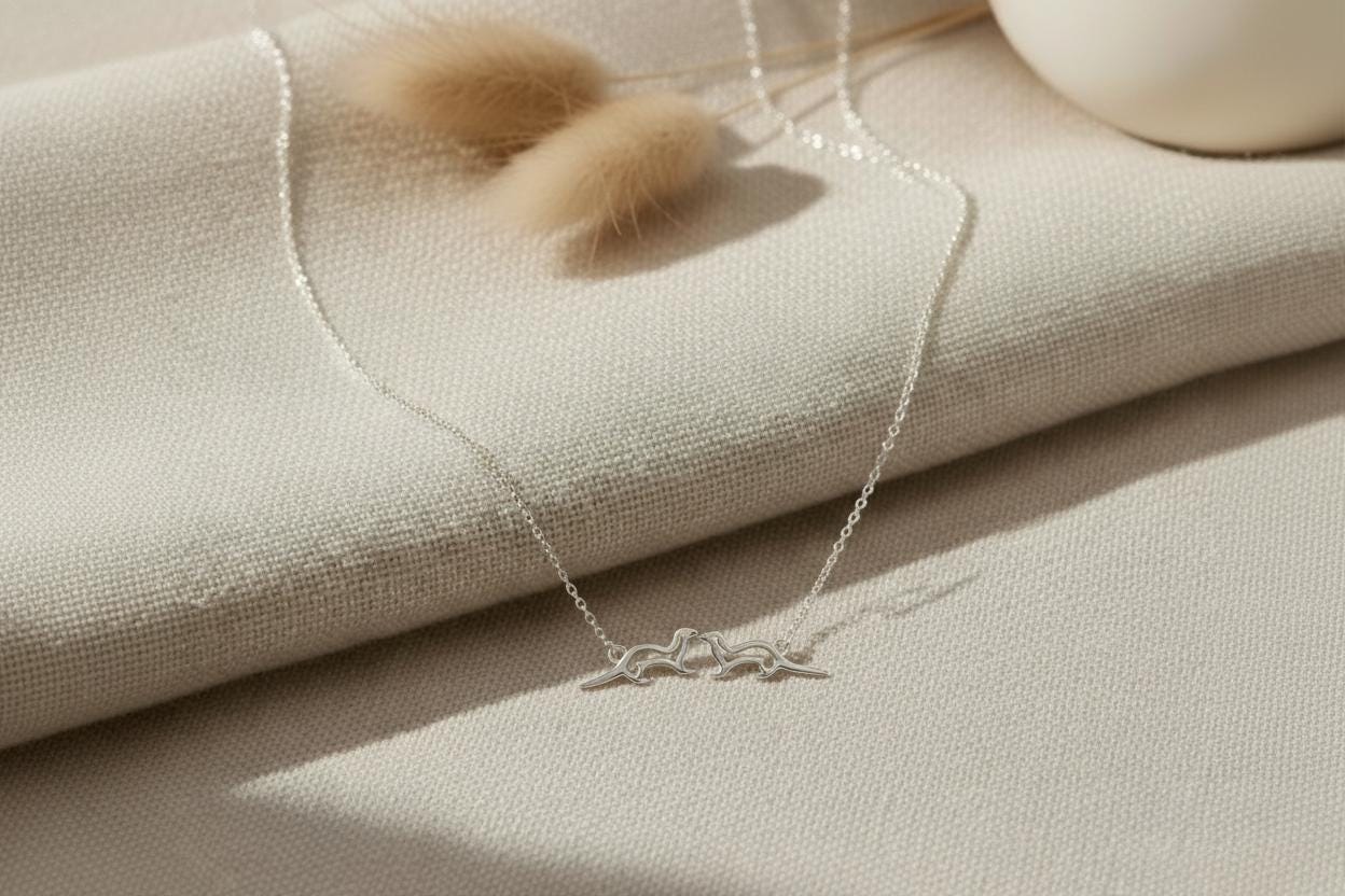 Kissing Sea Otters Necklace, Lover otter Necklace, Sterling Silver Sea Otter Pendant, His and Her Jewelry, Animal Necklace