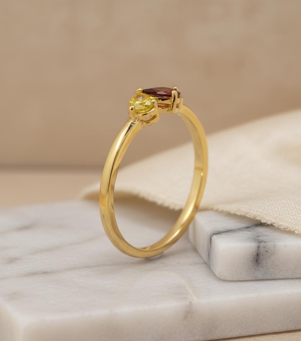 Personalized Birthstone Ring, 18K Gold Custom Heart Ring, Marquise Diamond Ring, Anniversary Ring Gift for Women