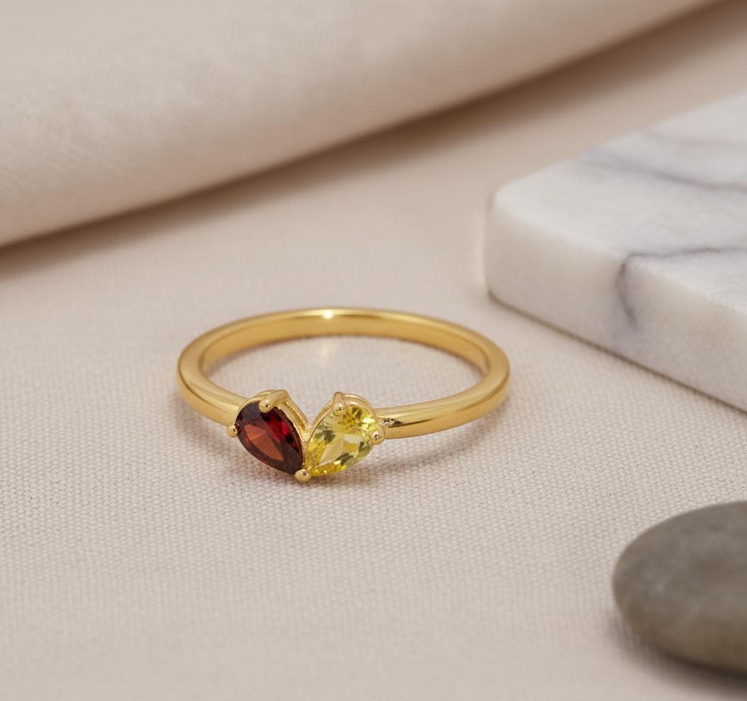 Personalized Birthstone Ring, 18K Gold Custom Heart Ring, Marquise Diamond Ring, Anniversary Ring Gift for Women