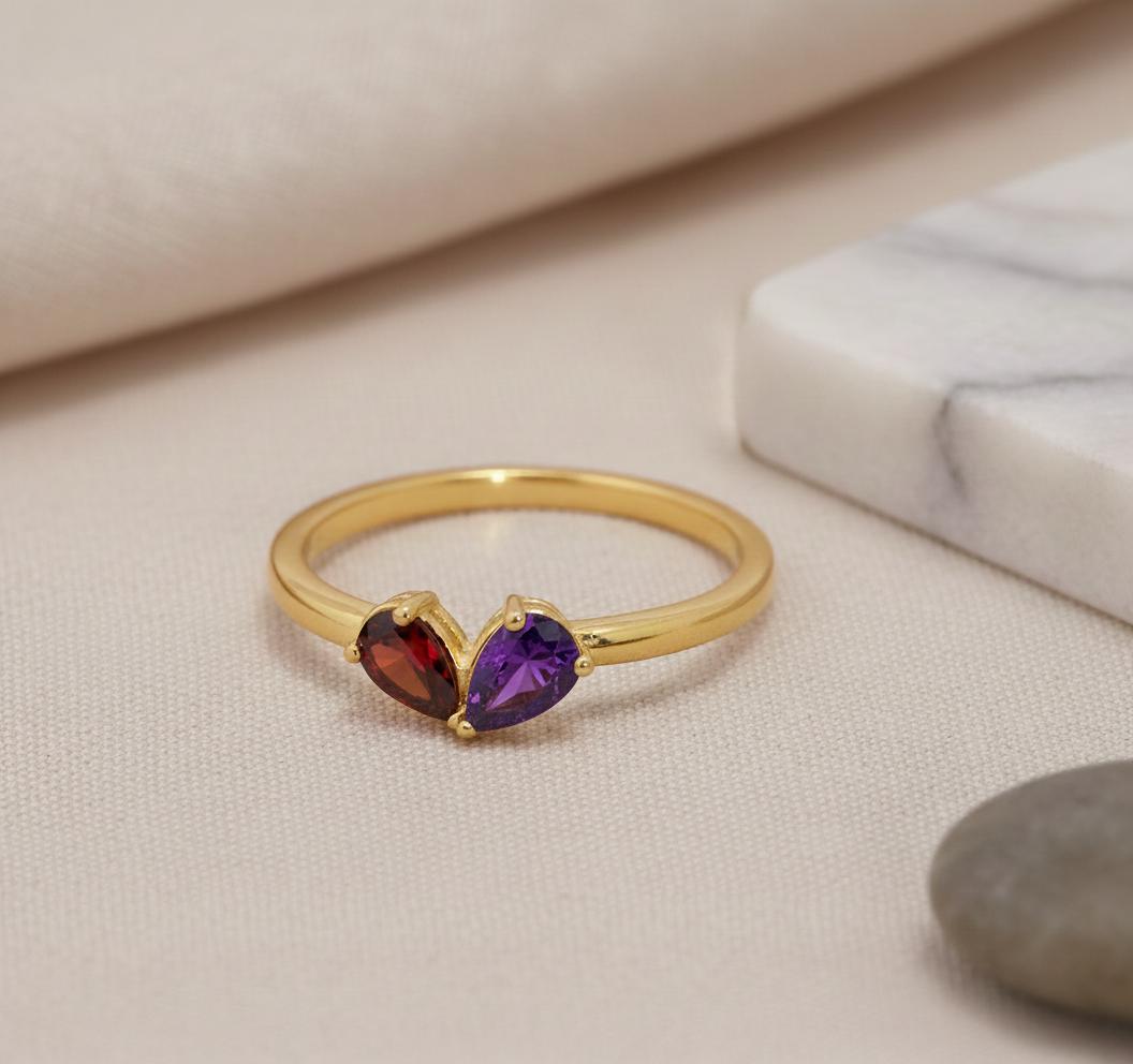 Personalized Birthstone Ring, 18K Gold Custom Heart Ring, Marquise Diamond Ring, Anniversary Ring Gift for Women