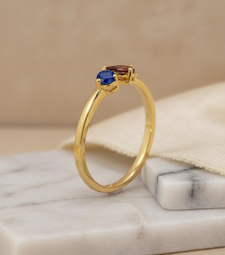 Personalized Birthstone Ring, 18K Gold Custom Heart Ring, Marquise Diamond Ring, Anniversary Ring Gift for Women