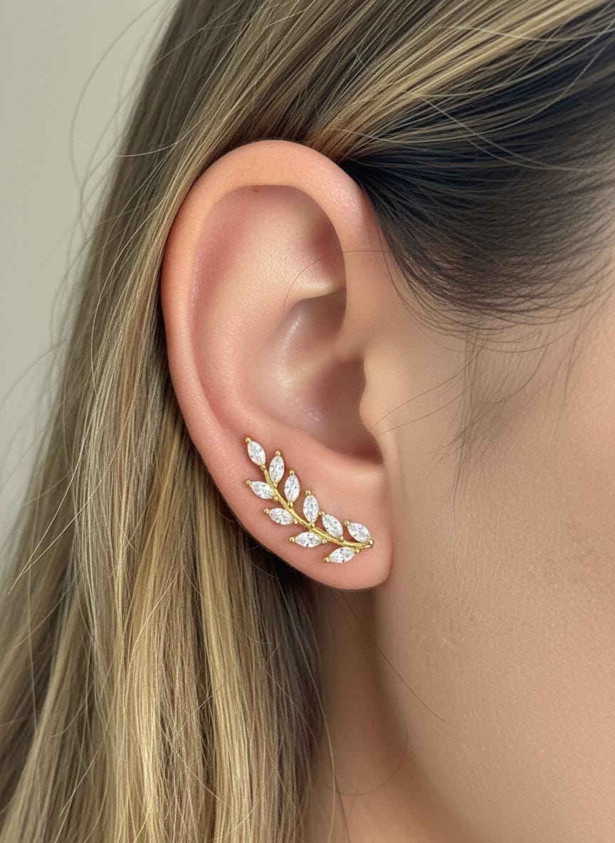 Marquise Unique Earring Climber / Ear Crawlers Earrings / Ear Climber Earring / Bridesmaid Gift / Minimalist Earrings / Valentine's Day Gift