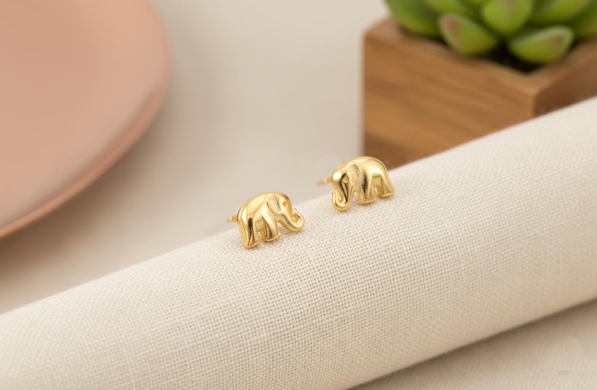 Trunk Elephant Stud Earrings, Elephant Earrings, Tiny Elephant Stud Earring, Minimalist Earrings for Women, Last Minute Gifts