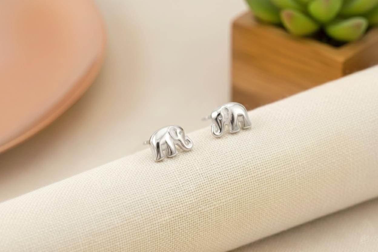 Trunk Elephant Stud Earrings, Elephant Earrings, Tiny Elephant Stud Earring, Minimalist Earrings for Women, Last Minute Gifts