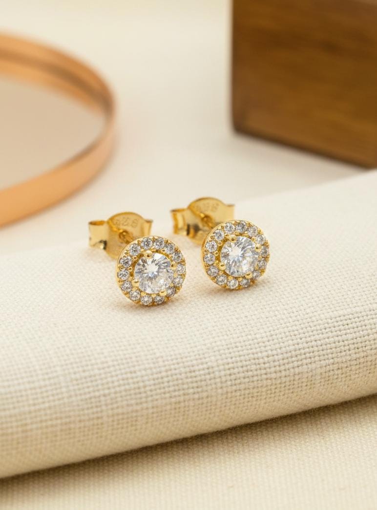 Moissanite Halo Stud Earrings / Minimalist Halo Earrings / Minimalist Earrings / Classic Earrings / Bridesmaid Gift