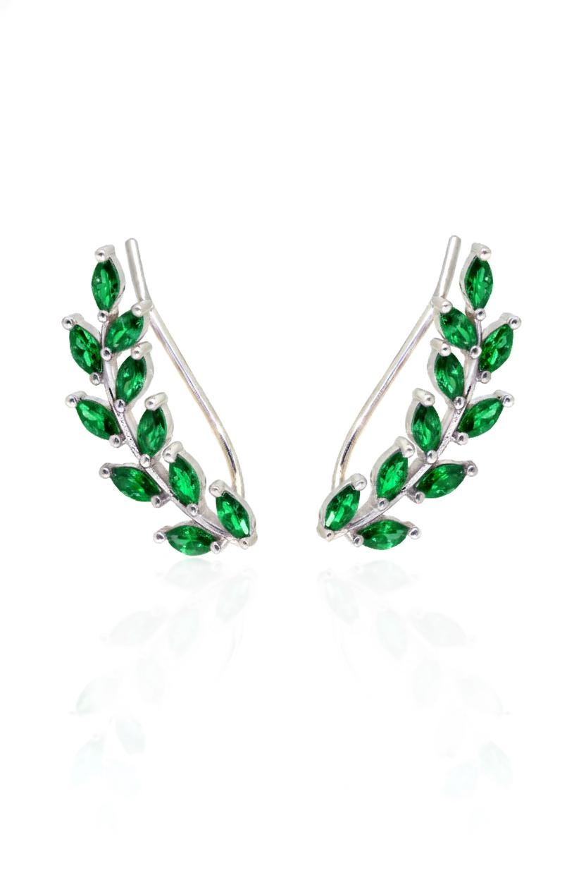 Emerald Earring Climber / Marquise Ear Crawlers Earrings / Ear Climber Earrings / Bridesmaid Gift / May Birthstones / Valentine's Day Gift