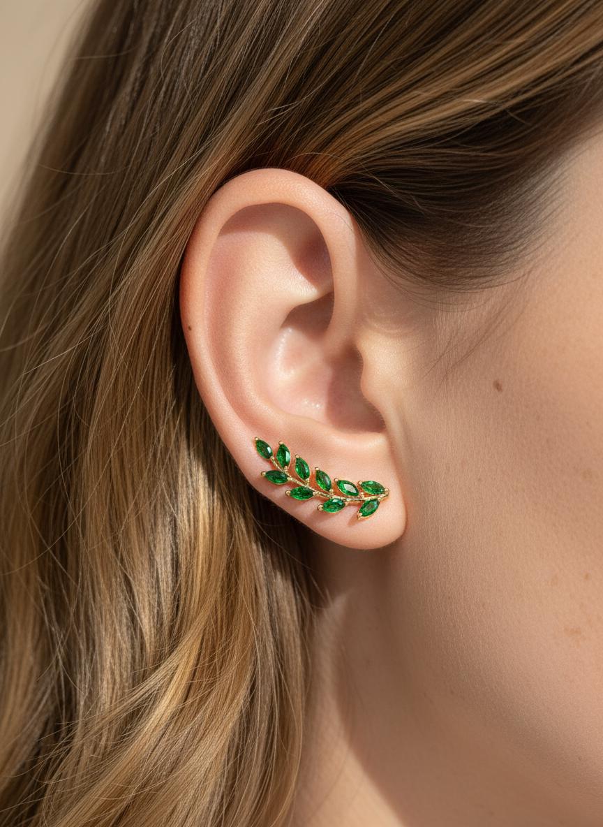 Emerald Earring Climber / Marquise Ear Crawlers Earrings / Ear Climber Earrings / Bridesmaid Gift / May Birthstones / Valentine's Day Gift